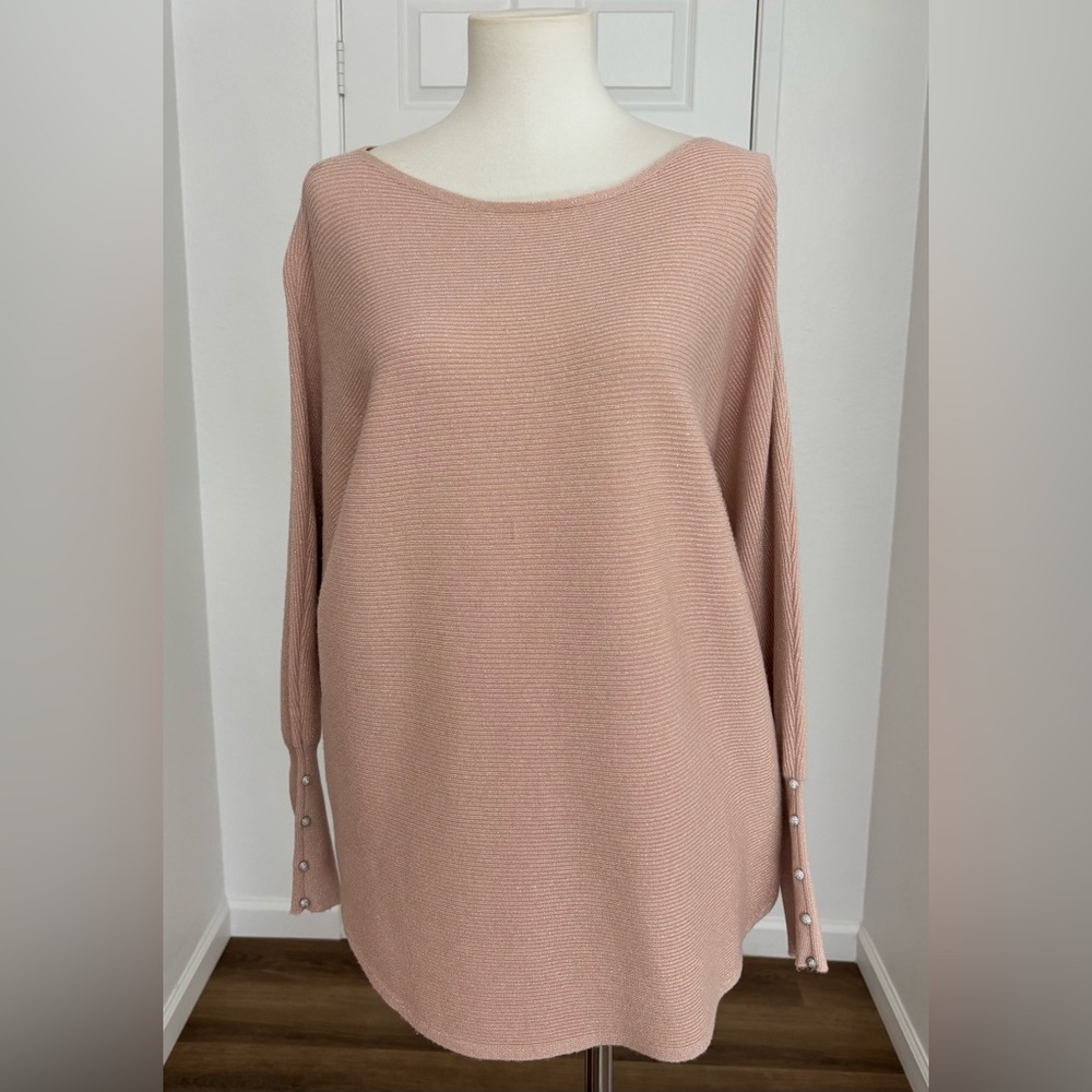 Vila Milano Soft Pink Glittery Crew Neck Sweater Size Large